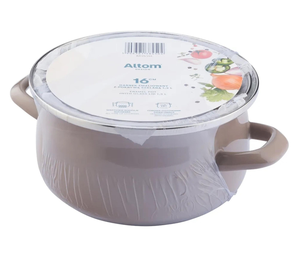 Altom Garnek emaliowany 16 cm z pokrywą szklaną 1,3l taupe - 1580543 - zdjęcie 4